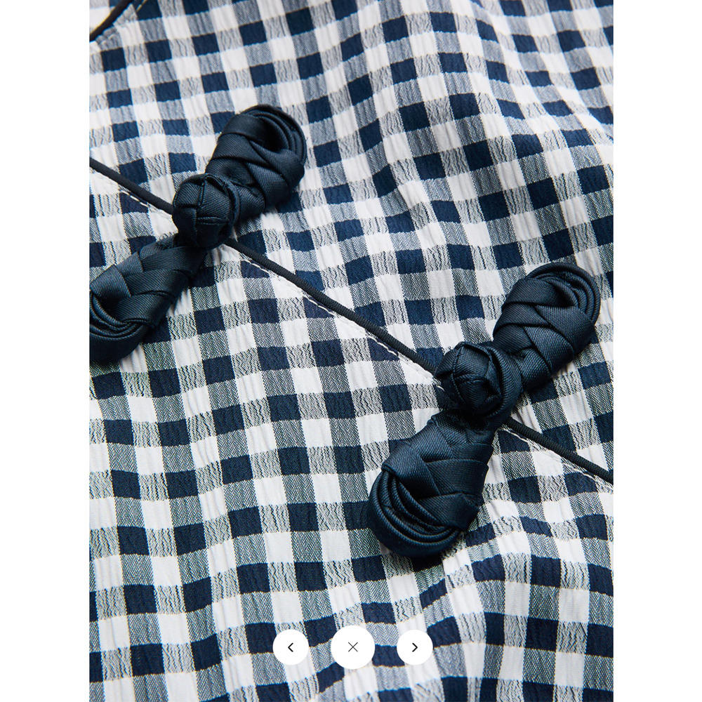 NWT Commense Gingham Frog Button Short Sleeve Midi Dress Sz M - Picture 4 of 6